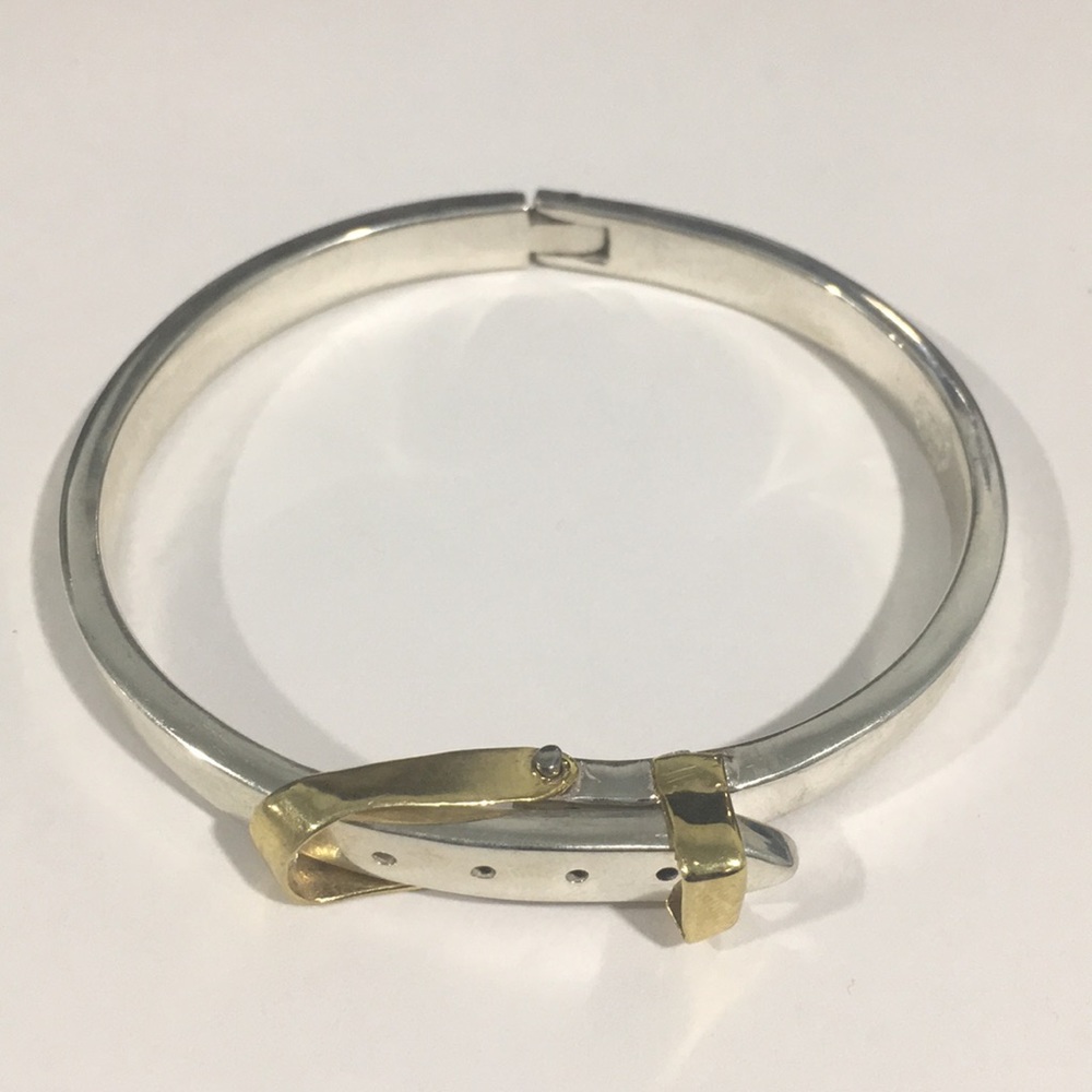 Sterling Silver Adjustable Buckle Bangle Bracelet - image 2